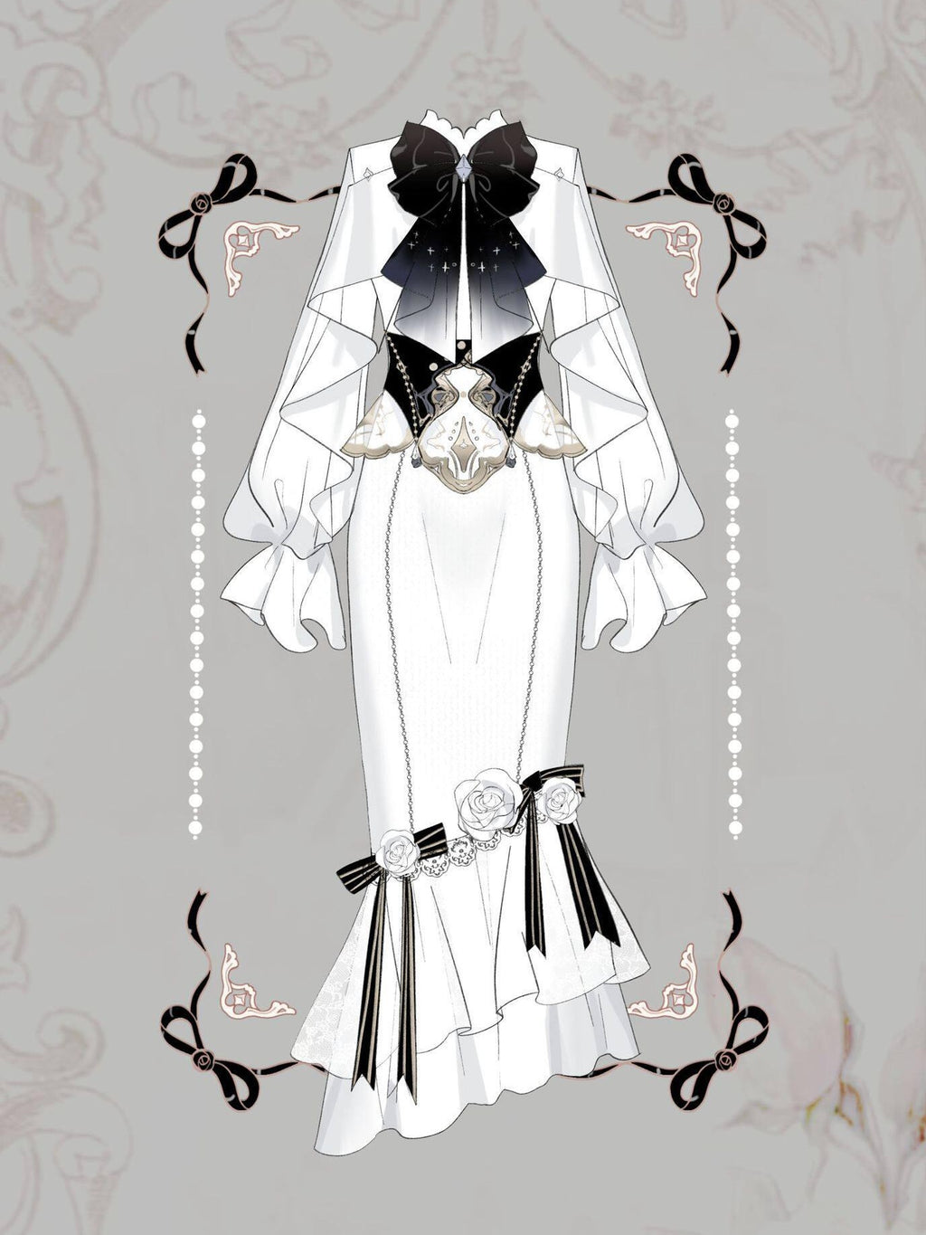 Sweet Promise Asymmetric Gothic Lolita Shirt Collar Slim Fit Hip Skirt Women's Skirt Sets