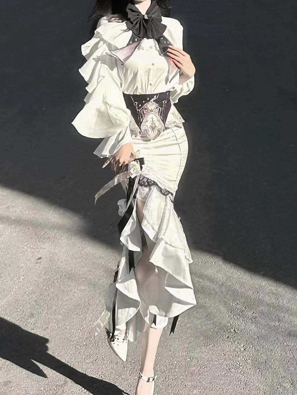 Sweet Promise Asymmetric Gothic Lolita Shirt Collar Slim Fit Hip Skirt Women's Skirt Sets