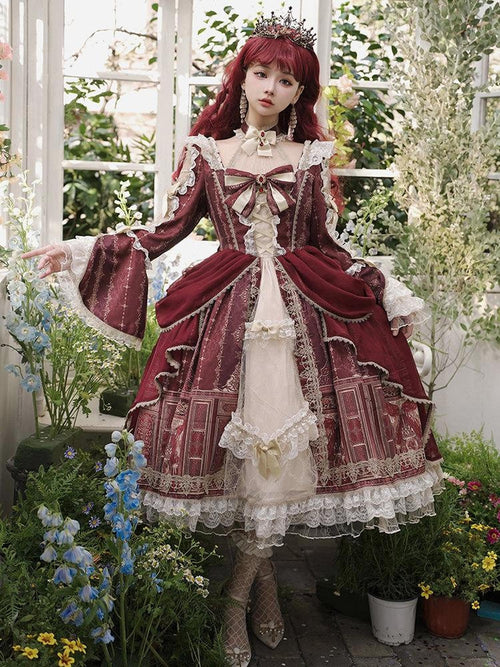 Sweet Promise Baroque Palace Heavy Embroidered Floral Lolita Princess Women's Long Sleeve Op