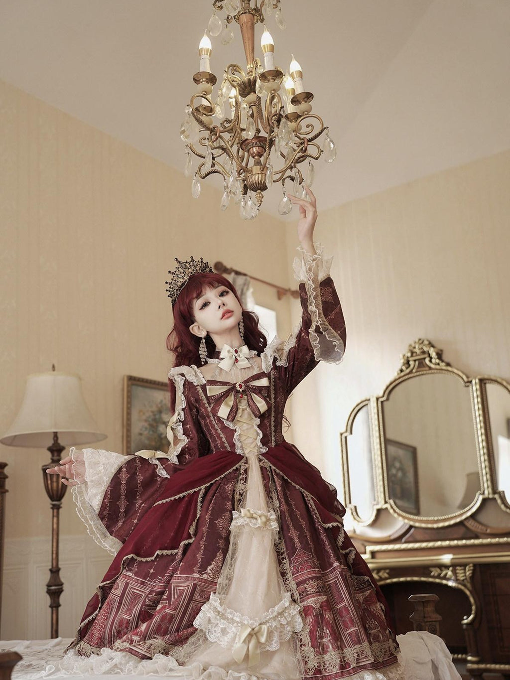 Sweet Promise Baroque Palace Heavy Embroidered Floral Lolita Princess Women's Long Sleeve Op