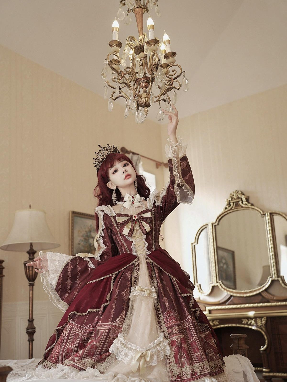 Sweet Promise Baroque Palace Heavy Embroidered Floral Lolita Princess Women's Long Sleeve Op