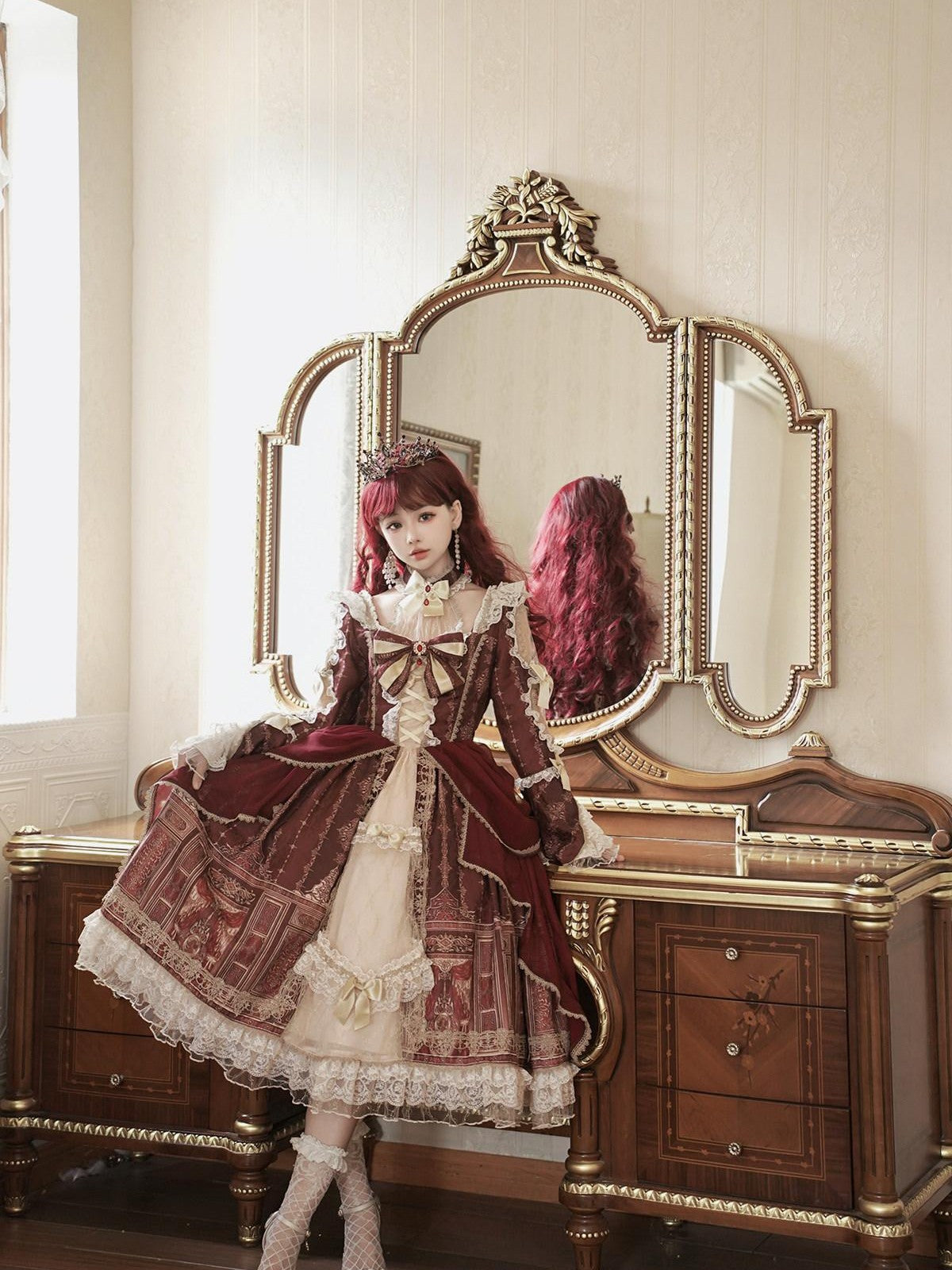 Sweet Promise Baroque Palace Heavy Embroidered Floral Lolita Princess Women's Long Sleeve Op