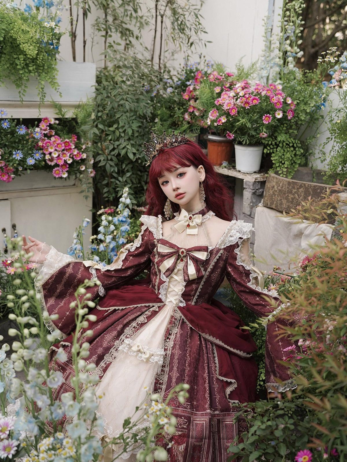 Sweet Promise Baroque Palace Heavy Embroidered Floral Lolita Princess Women's Long Sleeve Op