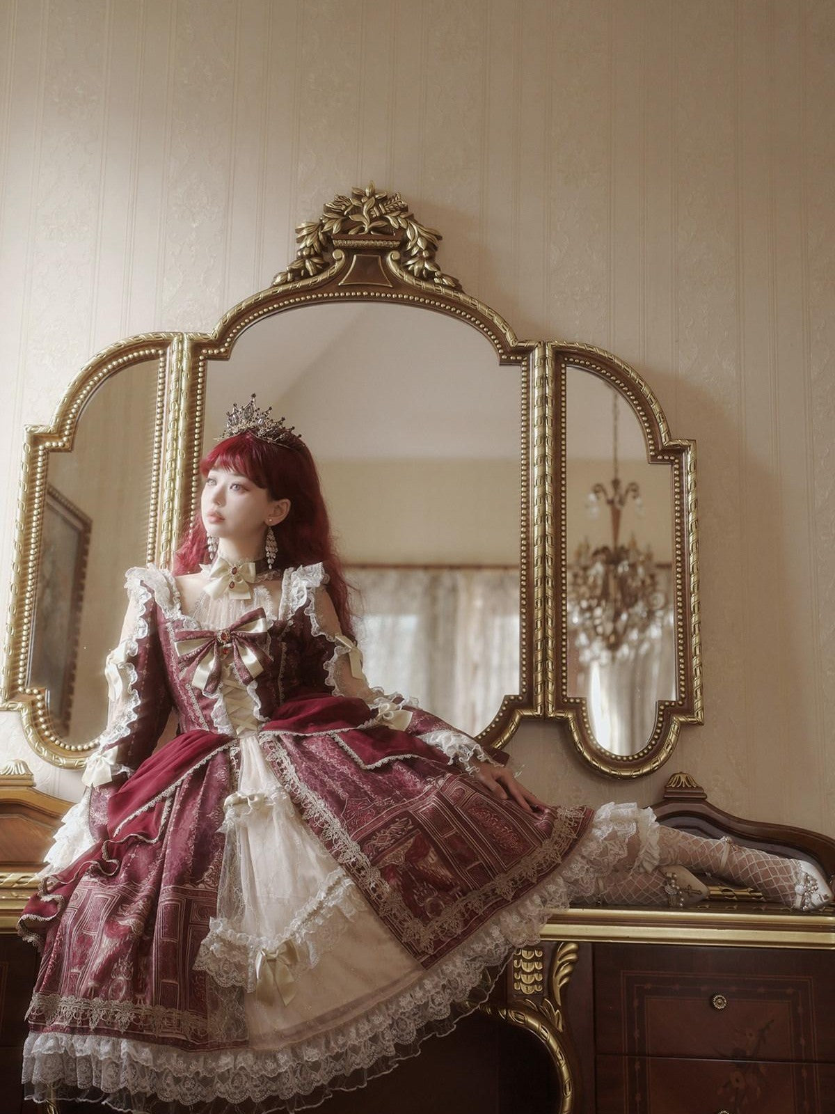 Sweet Promise Baroque Palace Heavy Embroidered Floral Lolita Princess Women's Long Sleeve Op