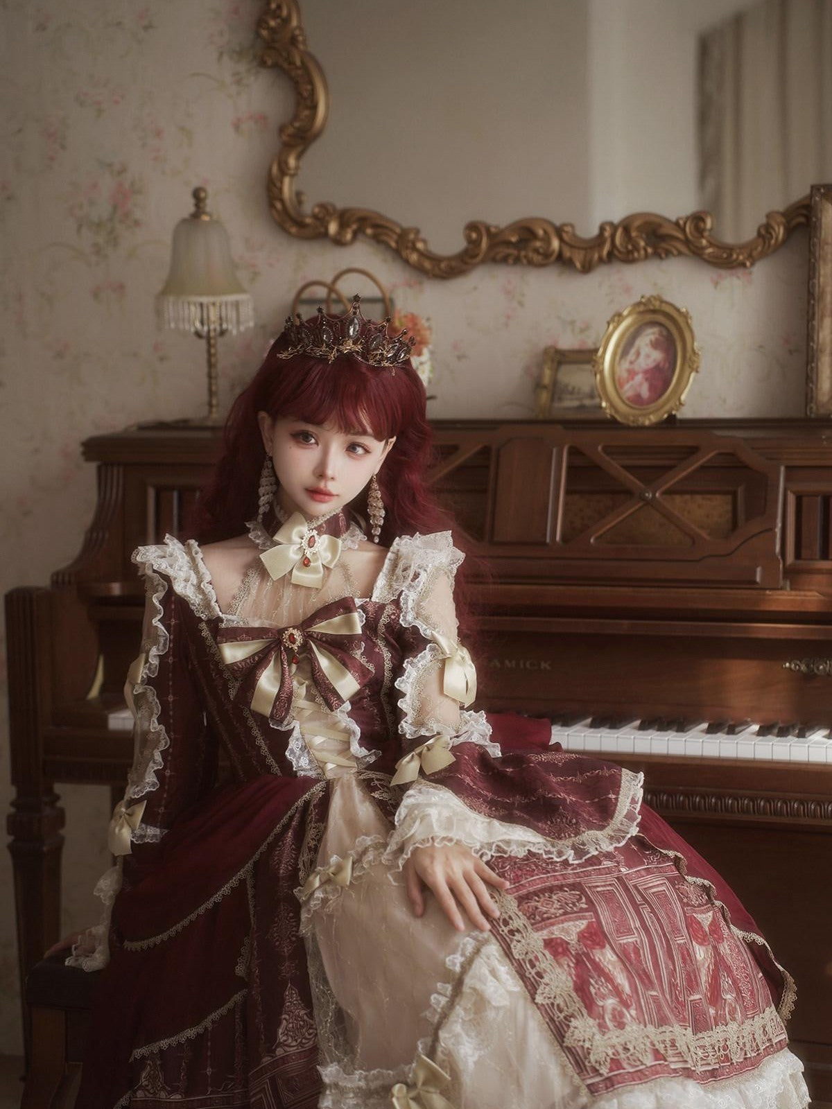 Sweet Promise Baroque Palace Heavy Embroidered Floral Lolita Princess Women's Long Sleeve Op