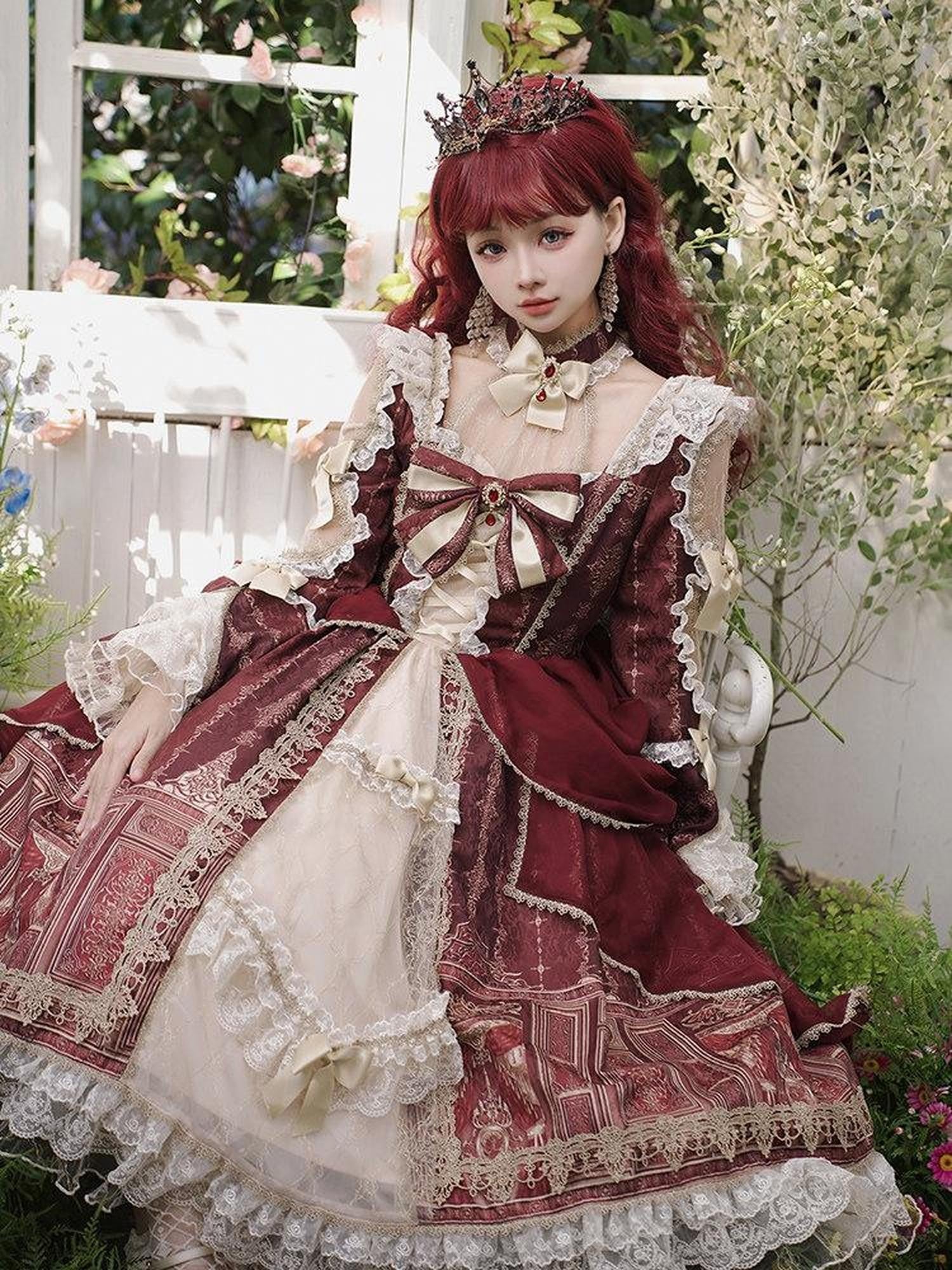 Sweet Promise Baroque Palace Heavy Embroidered Floral Lolita Princess Women's Long Sleeve Op