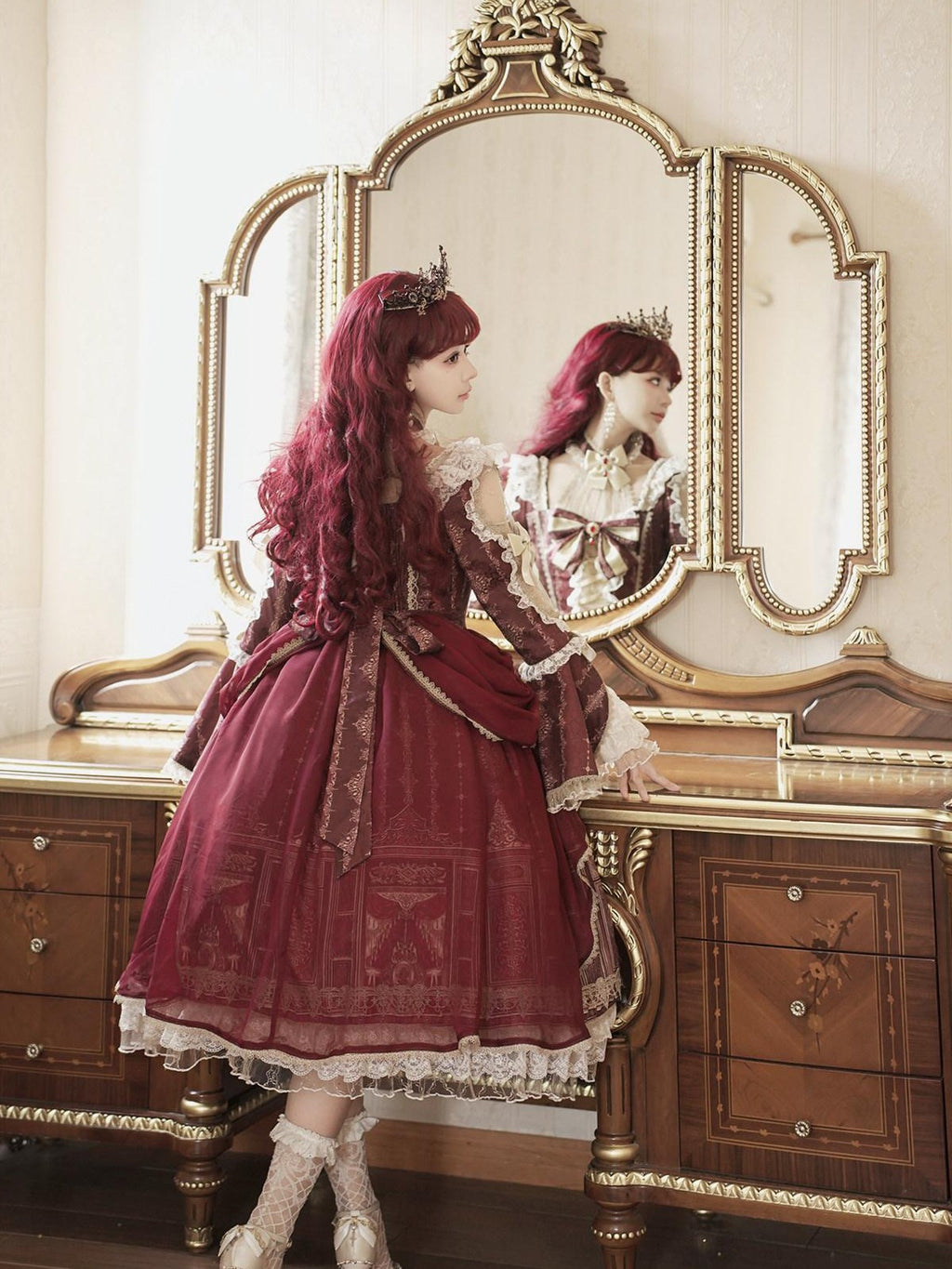 Sweet Promise Baroque Palace Heavy Embroidered Floral Lolita Princess Women's Long Sleeve Op