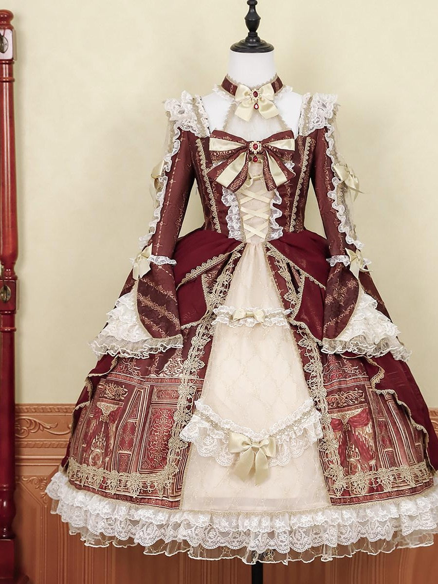 Sweet Promise Baroque Palace Heavy Embroidered Floral Lolita Princess Women's Long Sleeve Op