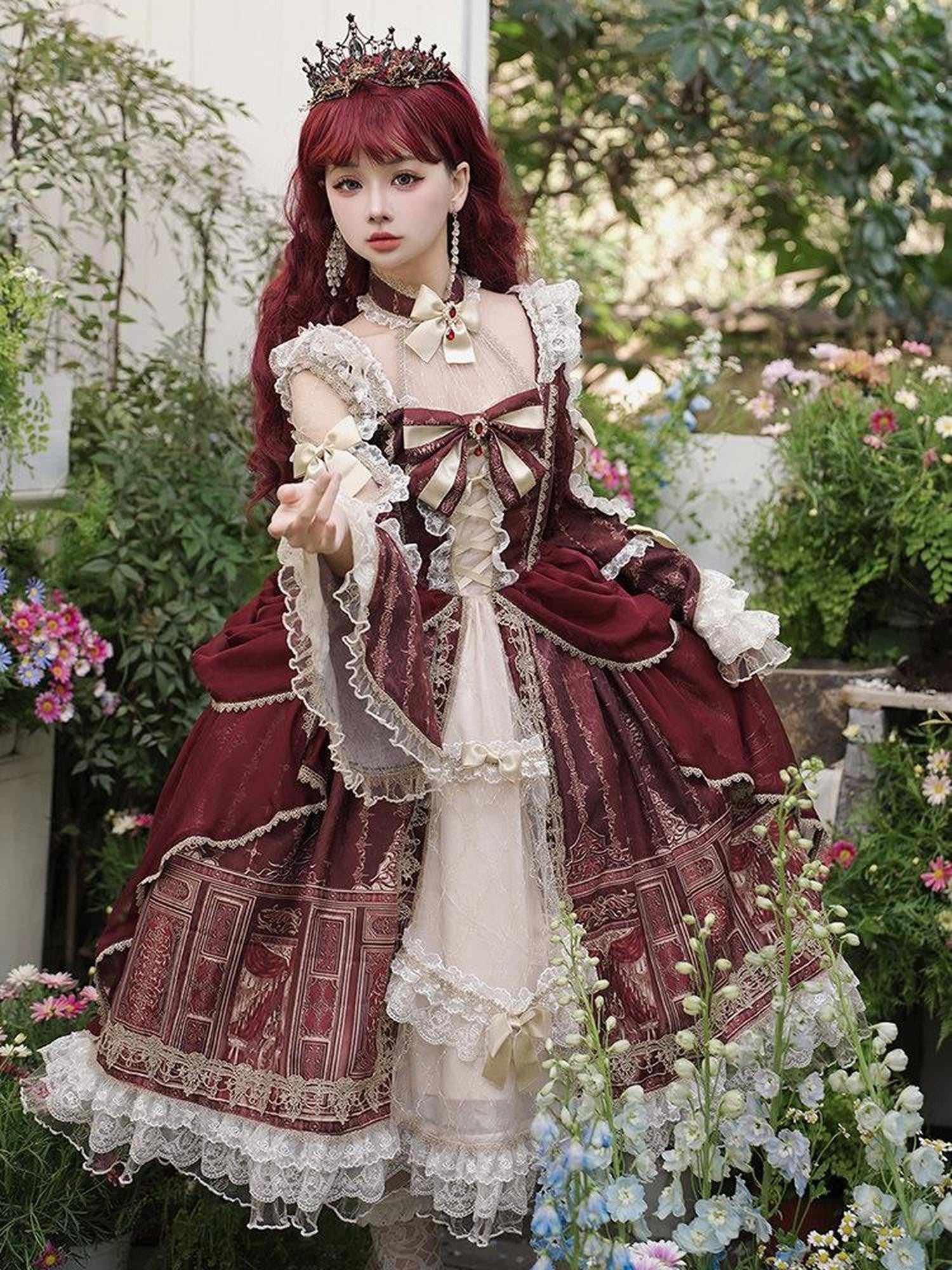 Sweet Promise Baroque Palace Heavy Embroidered Floral Lolita Princess Women's Long Sleeve Op