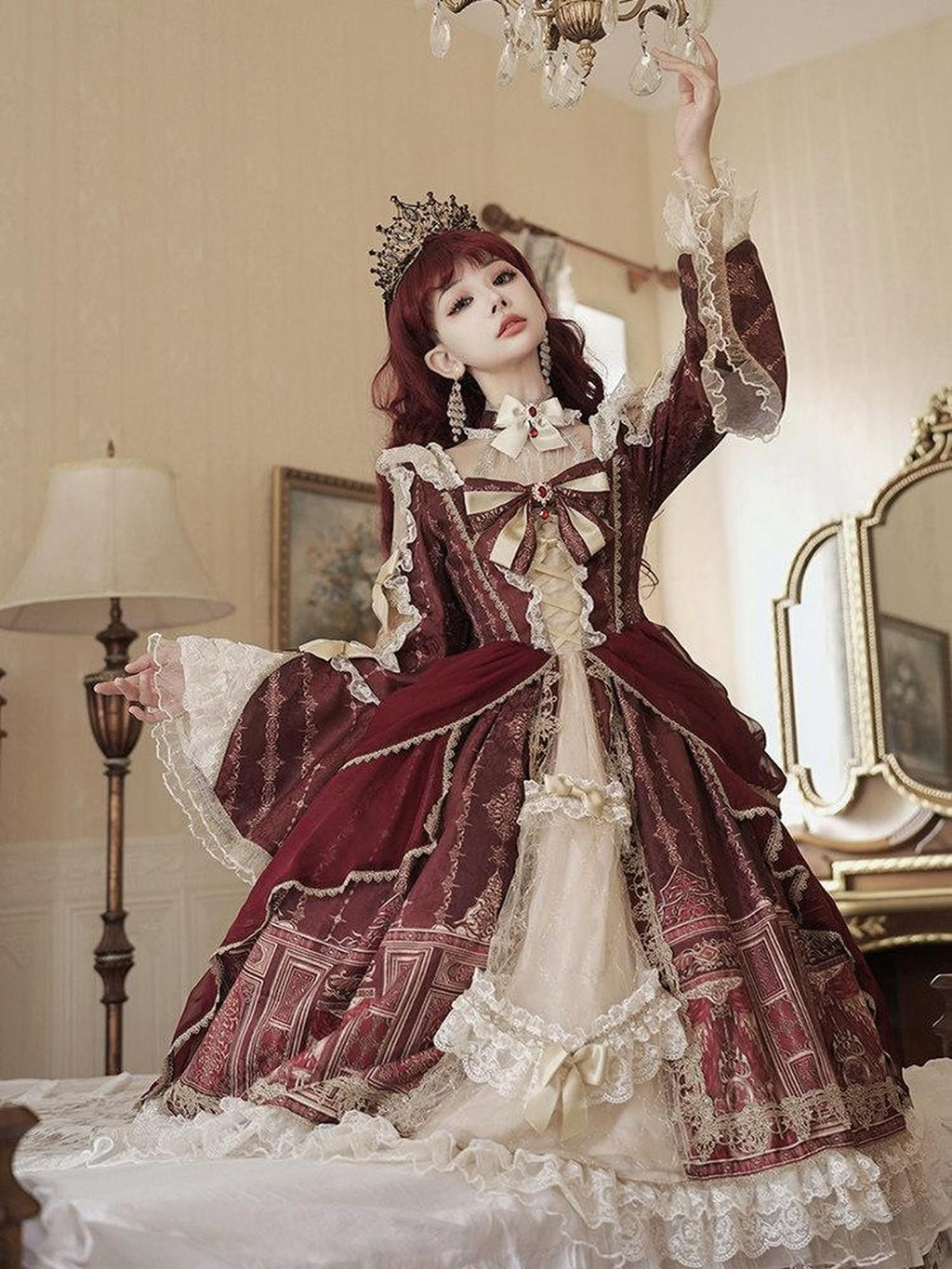 Sweet Promise Baroque Palace Heavy Embroidered Floral Lolita Princess Women's Long Sleeve Op