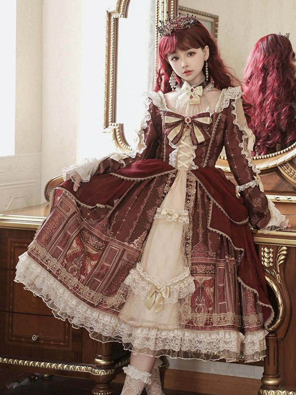 Sweet Promise Baroque Palace Heavy Embroidered Floral Lolita Princess Women's Long Sleeve Op