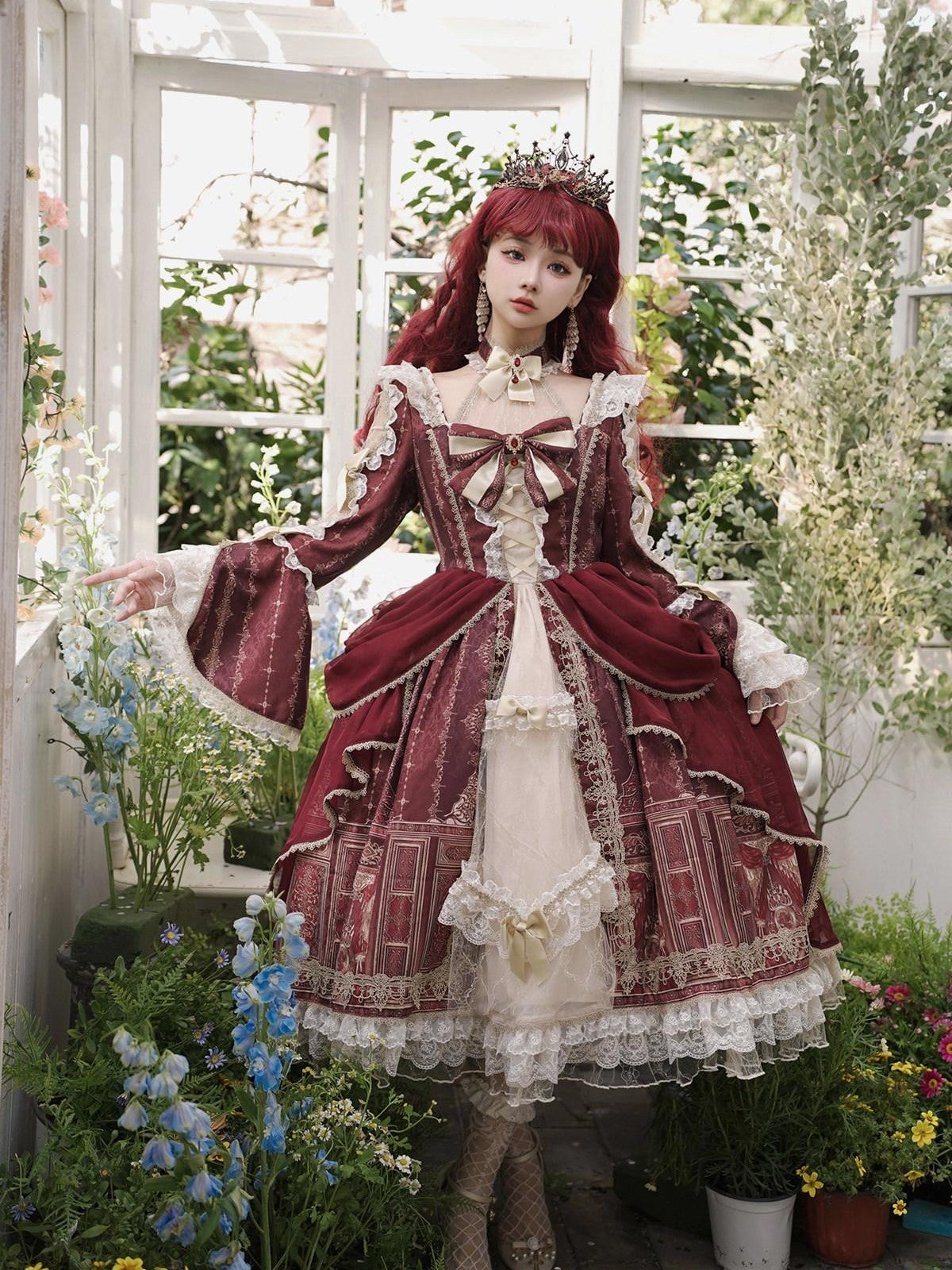 Sweet Promise Baroque Palace Heavy Embroidered Floral Lolita Princess Women's Long Sleeve Op