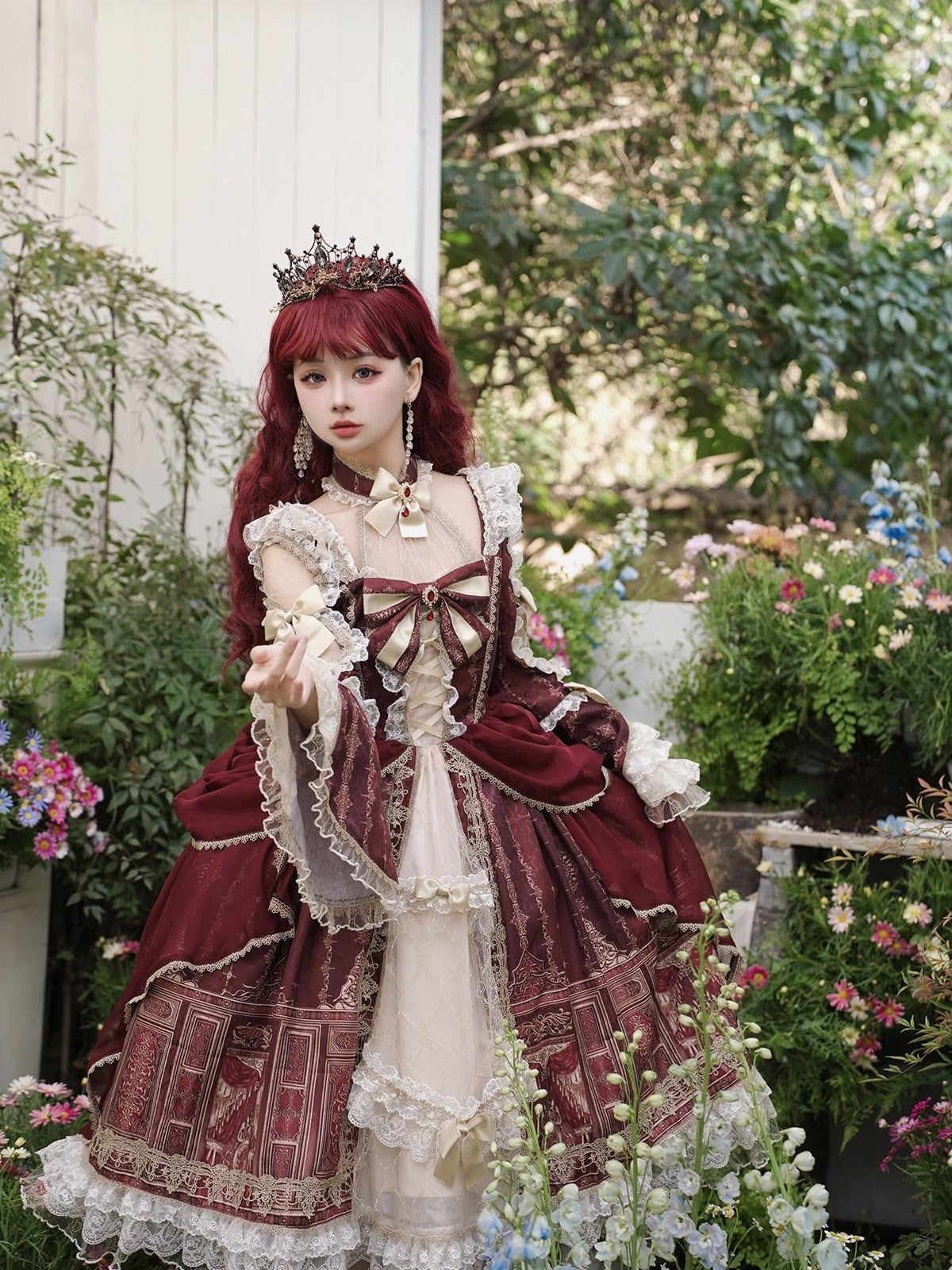 Sweet Promise Baroque Palace Heavy Embroidered Floral Lolita Princess Women's Long Sleeve Op