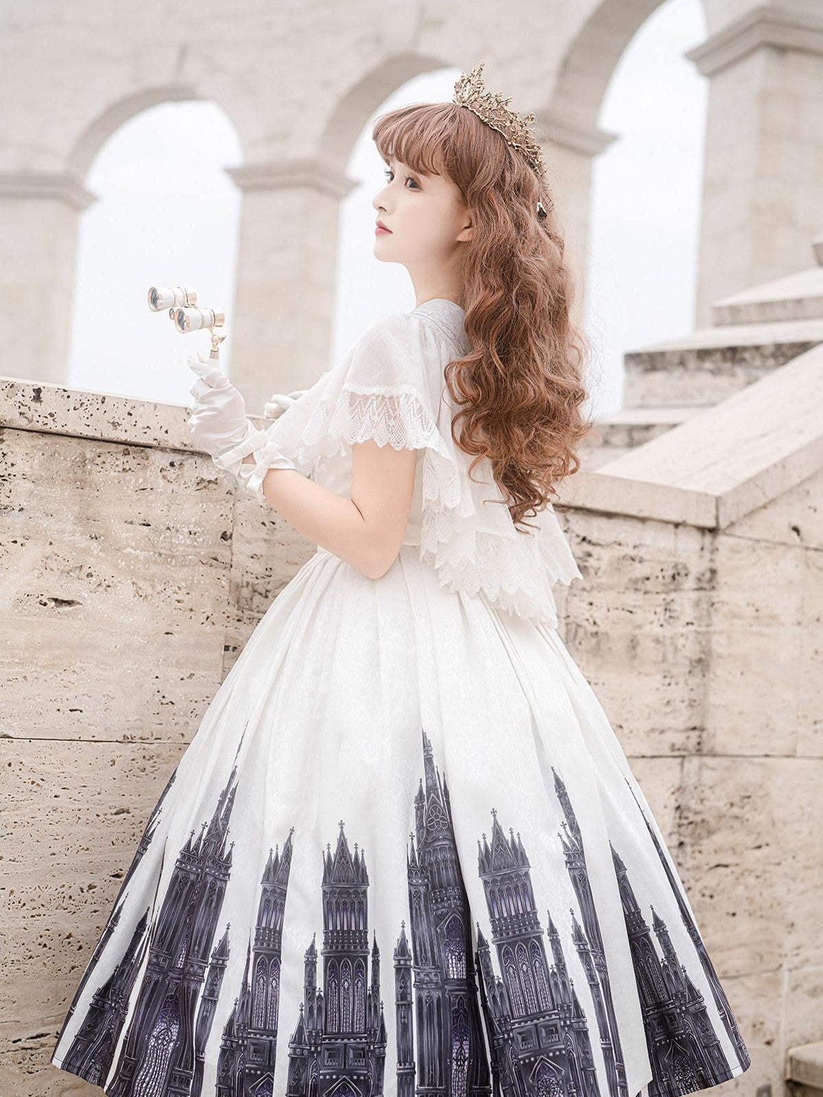 Sweet Promise Black Gothic Cross Lolita V-neck A Line Two Piece Women's Jsk / Jumper Skirts