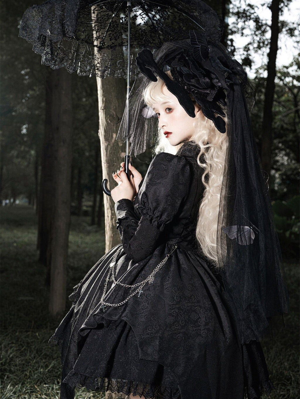 Sweet Promise Black Gothic Dark Lolita Cosplay Original Women's Long Sleeve Op