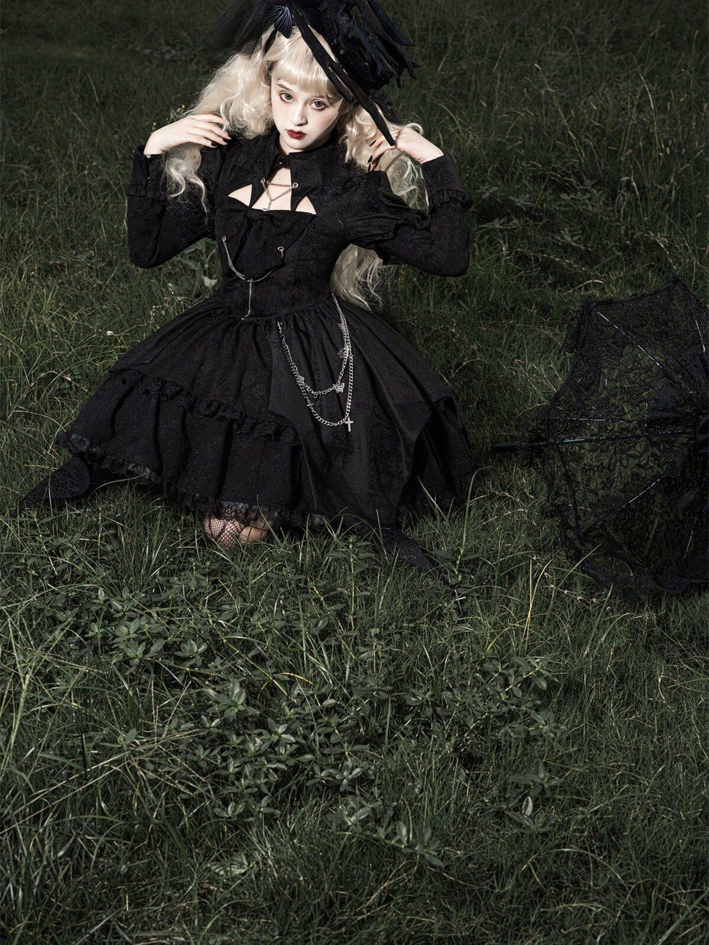 Sweet Promise Black Gothic Dark Lolita Cosplay Original Women's Long Sleeve Op