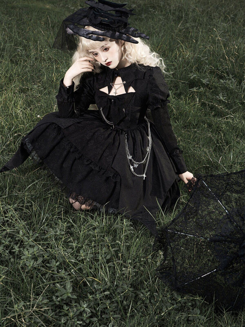 Sweet Promise Black Gothic Dark Lolita Cosplay Original Women's Long Sleeve Op