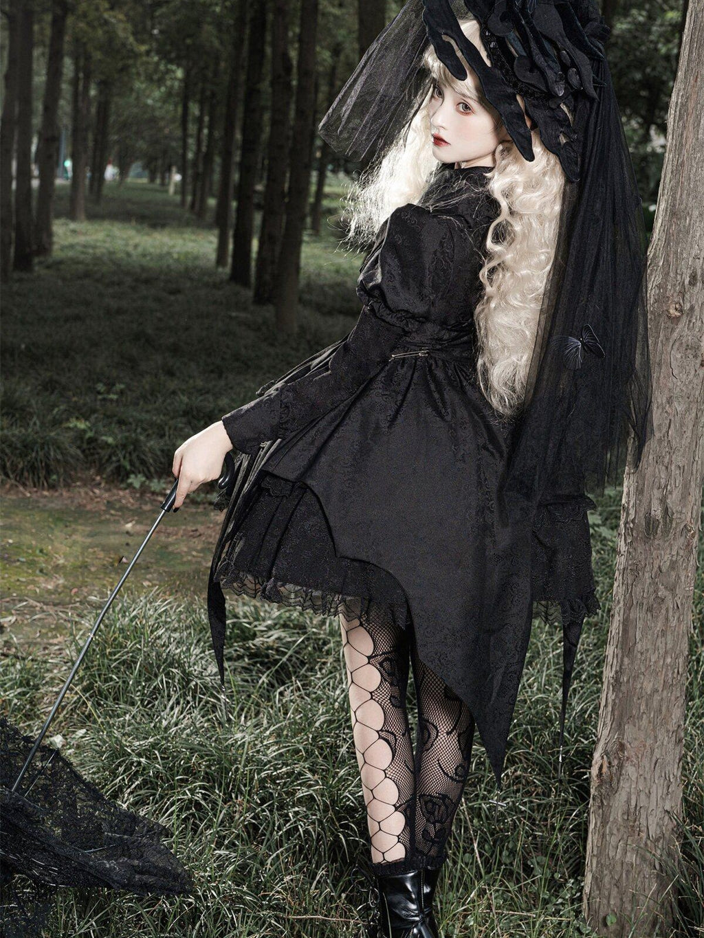 Sweet Promise Black Gothic Dark Lolita Cosplay Original Women's Long Sleeve Op
