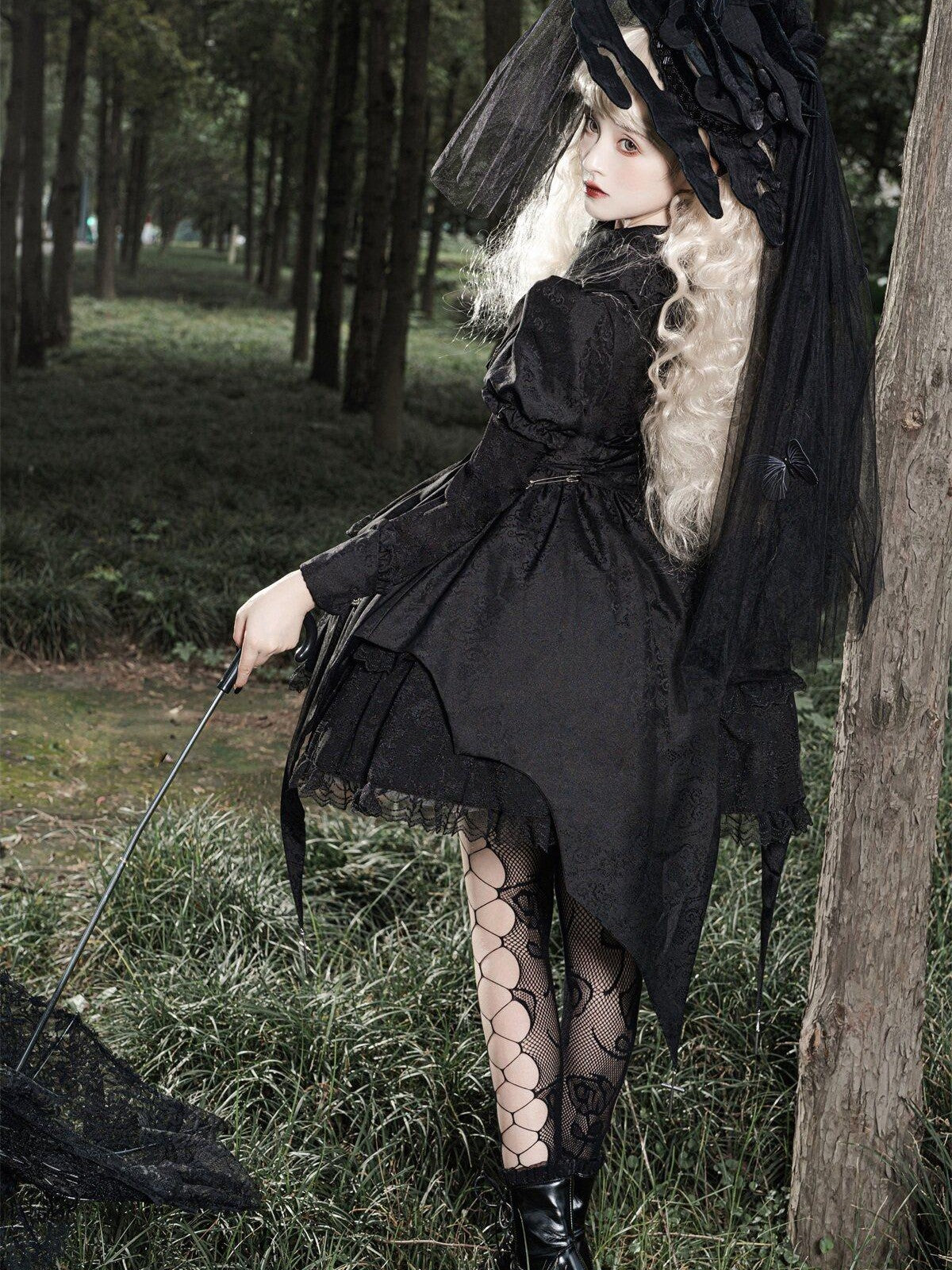 Sweet Promise Black Gothic Dark Lolita Cosplay Original Women's Long Sleeve Op