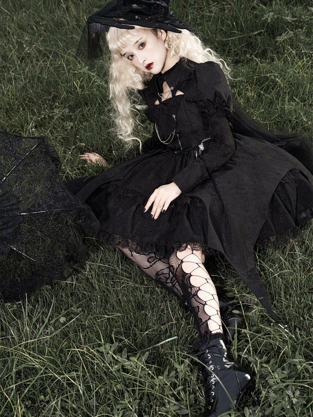 Sweet Promise Black Gothic Dark Lolita Cosplay Original Women's Long Sleeve Op