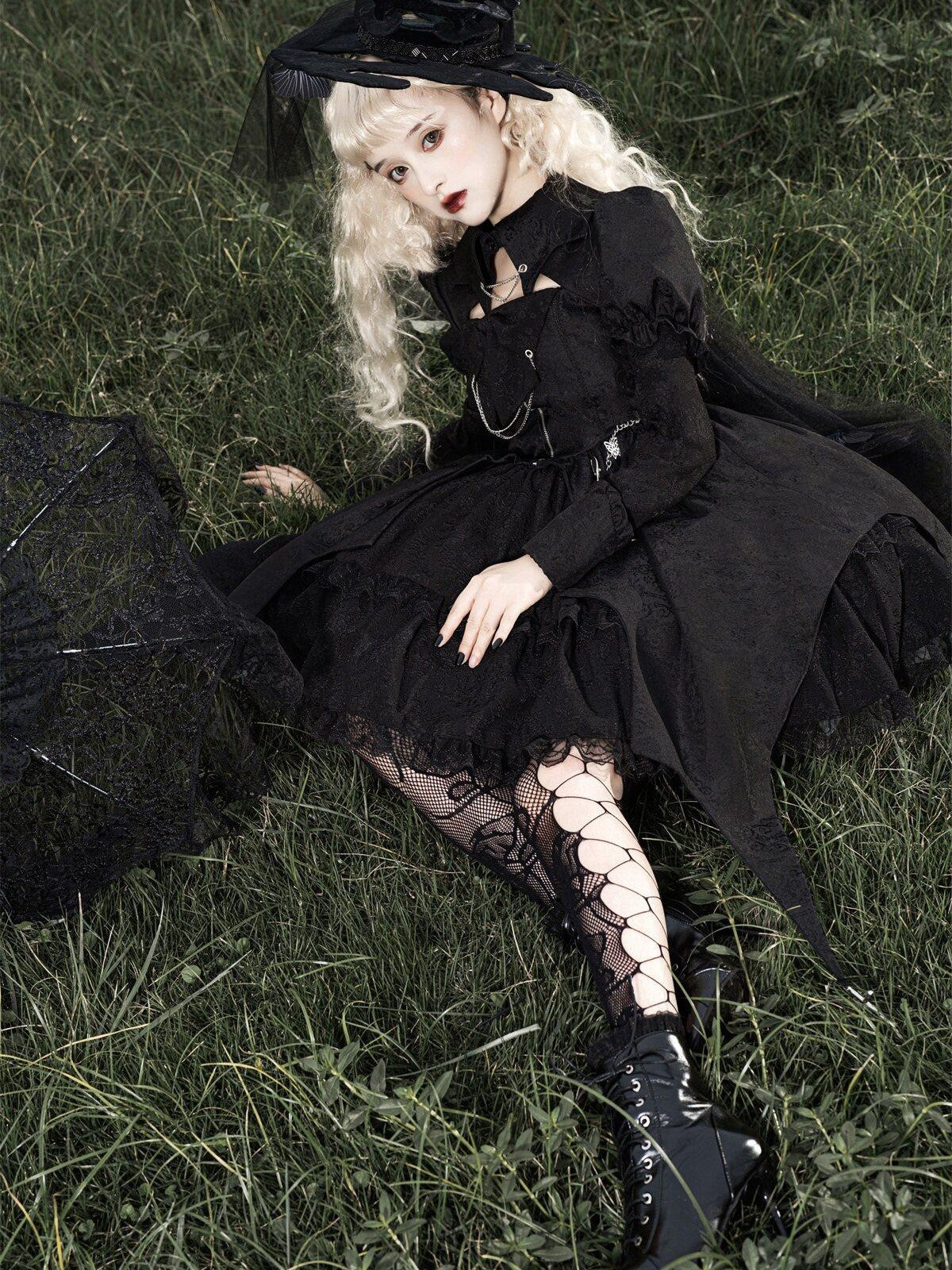 Sweet Promise Black Gothic Dark Lolita Cosplay Original Women's Long Sleeve Op