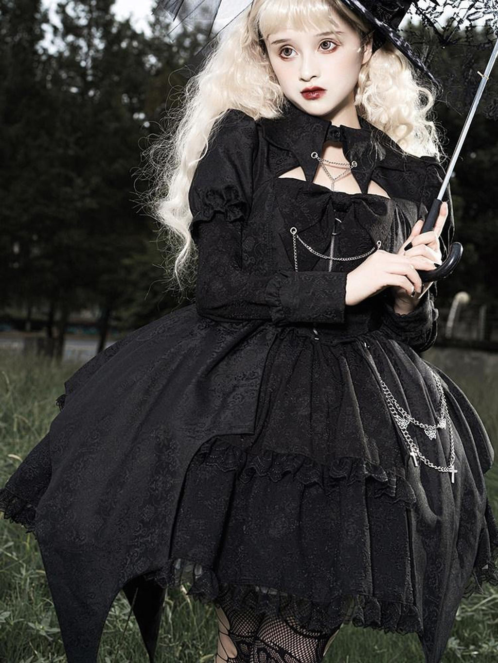 Sweet Promise Black Gothic Dark Lolita Cosplay Original Women's Long Sleeve Op