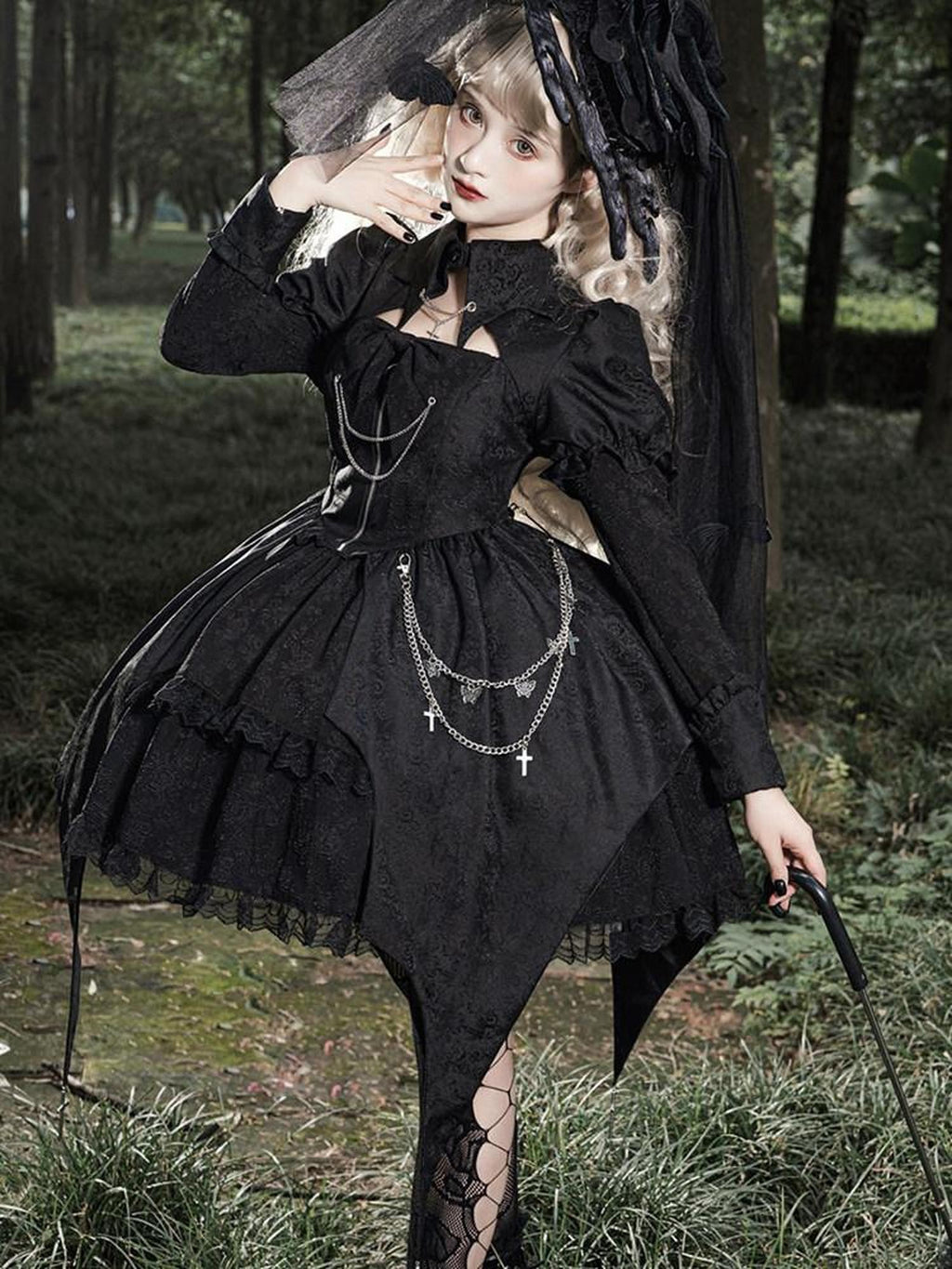 Sweet Promise Black Gothic Dark Lolita Cosplay Original Women's Long Sleeve Op