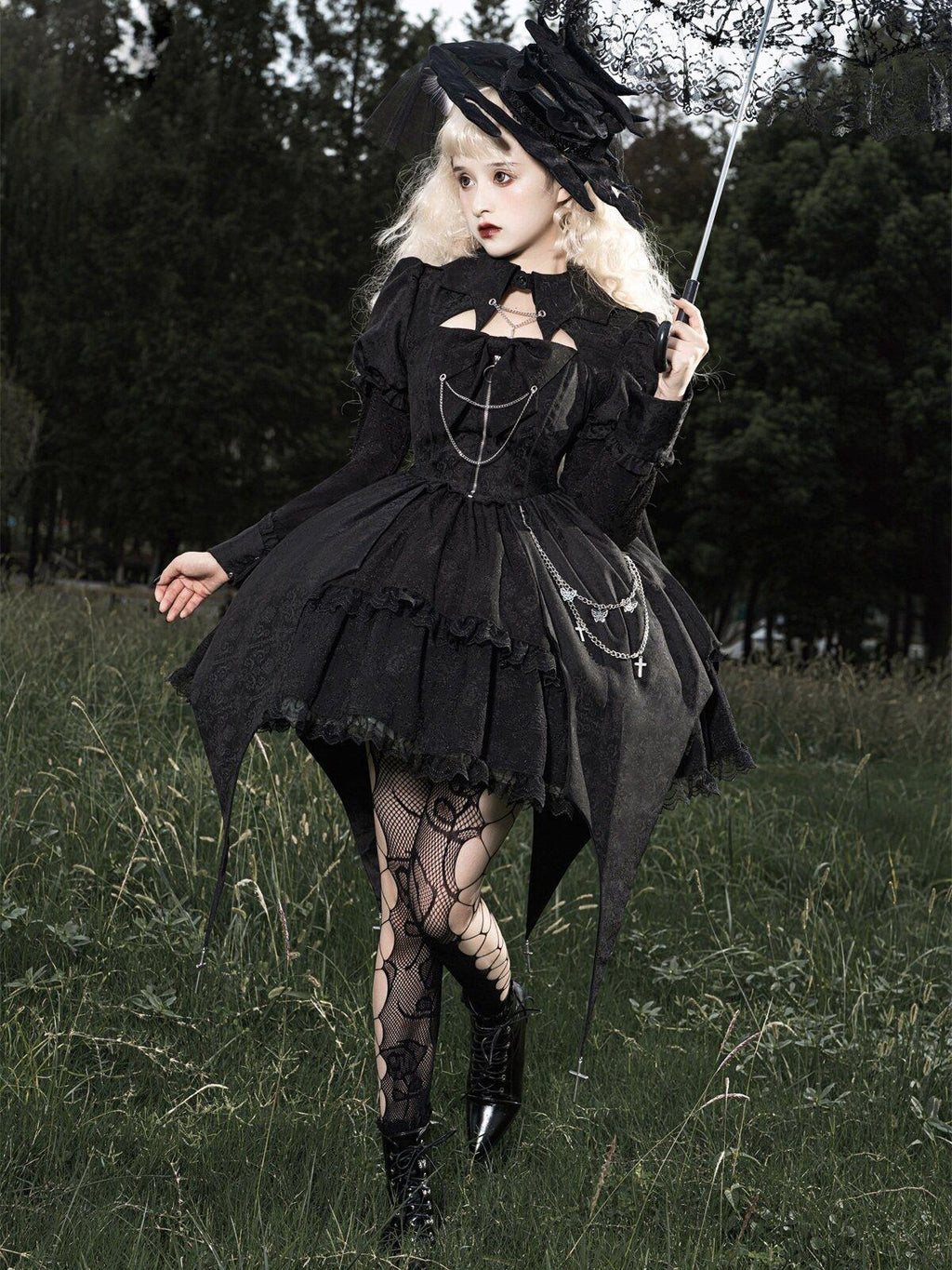 Sweet Promise Black Gothic Dark Lolita Cosplay Original Women's Long Sleeve Op