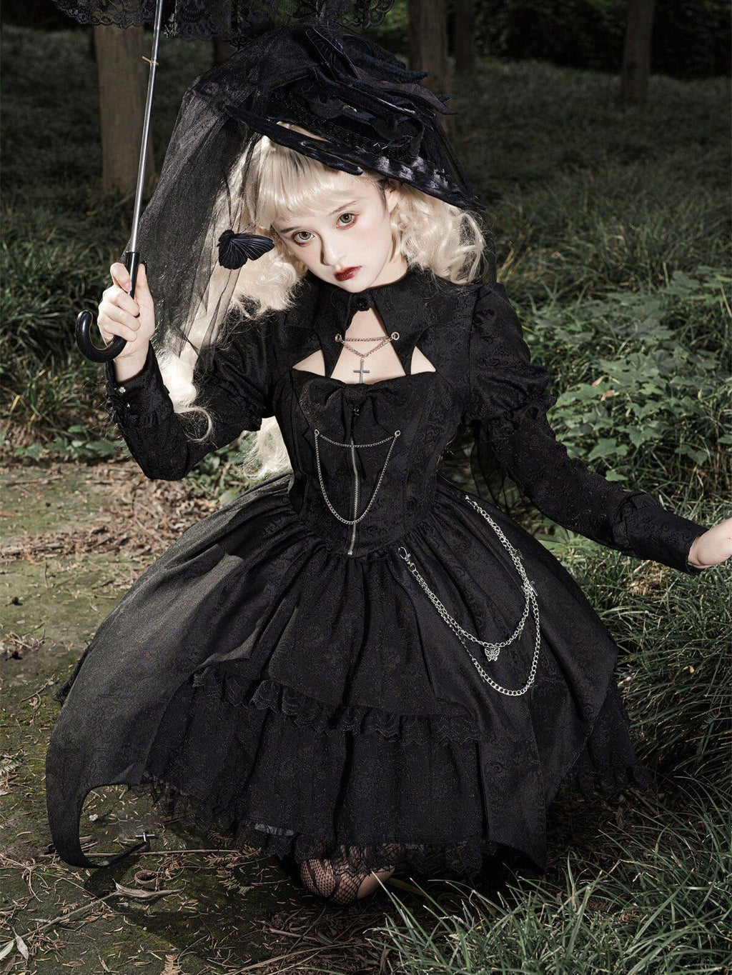 Sweet Promise Black Gothic Dark Lolita Cosplay Original Women's Long Sleeve Op
