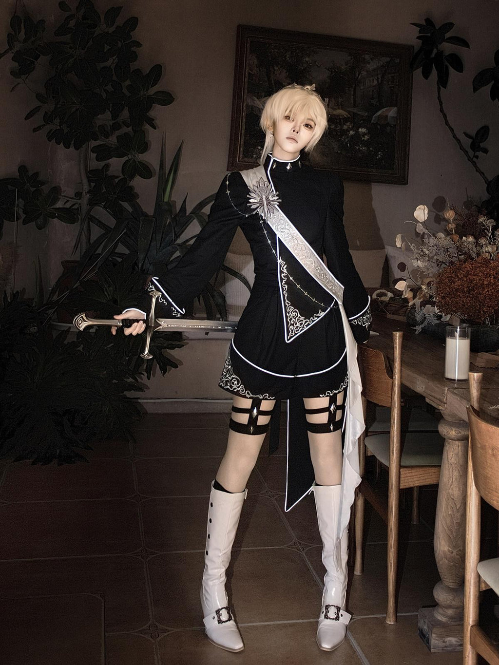 Sweet Promise Black Gothic Lolita Prince Boyish Women's Three Piece Full Coordination Sets