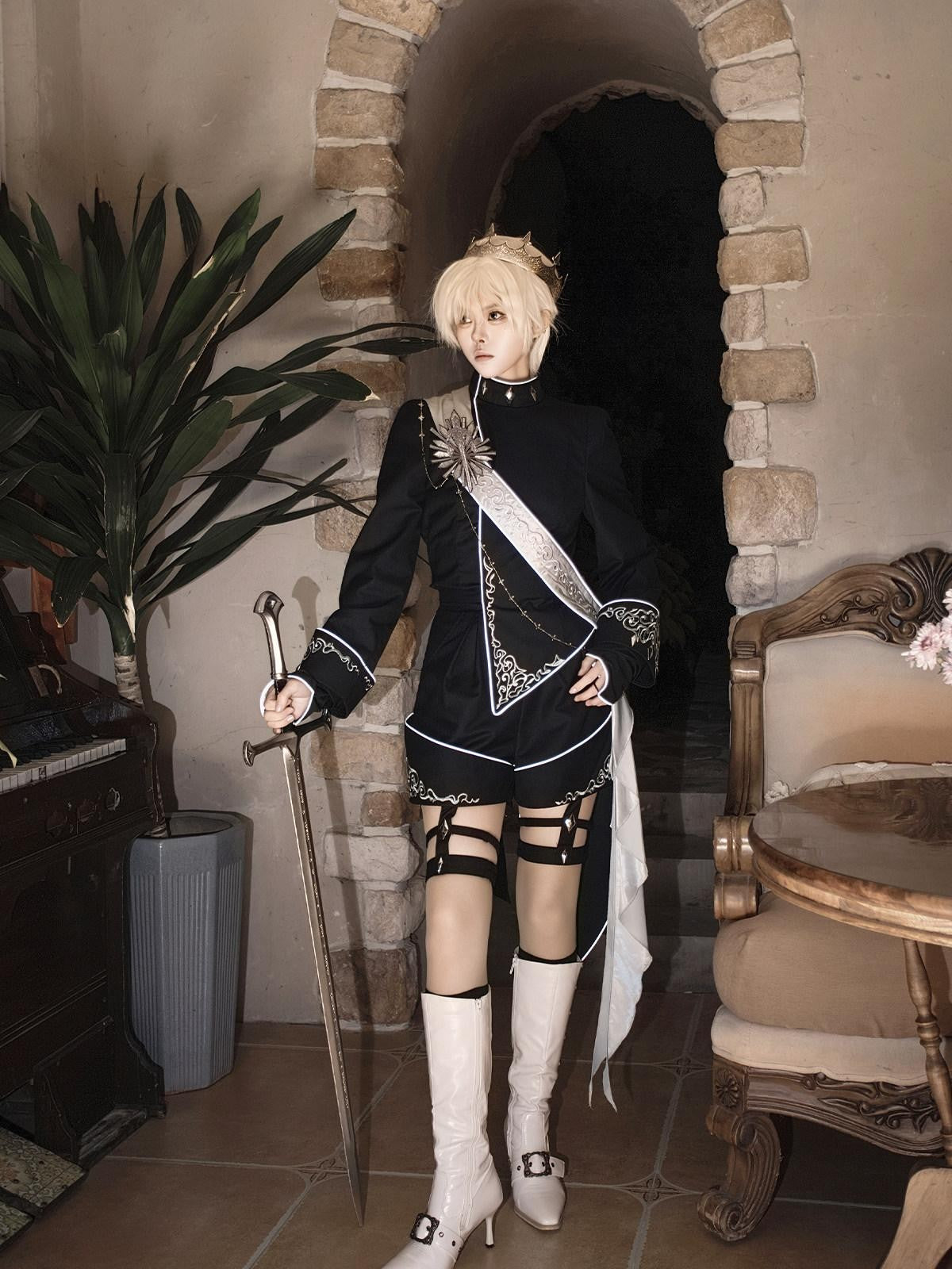 Sweet Promise Black Gothic Lolita Prince Boyish Women's Three Piece Full Coordination Sets