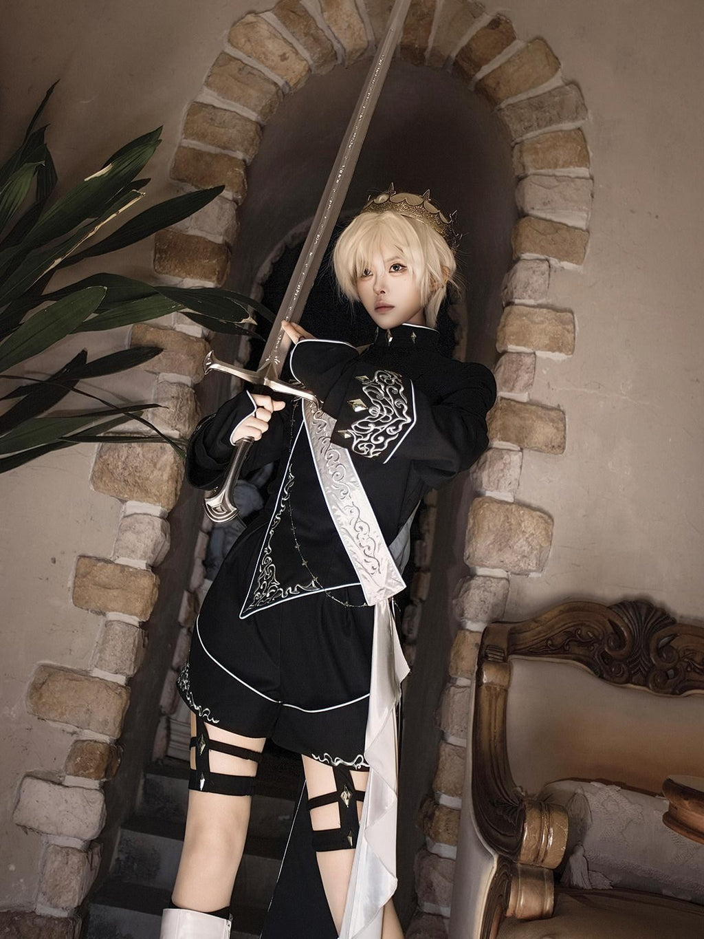 Sweet Promise Black Gothic Lolita Prince Boyish Women's Three Piece Full Coordination Sets