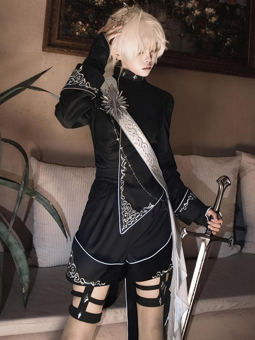 Sweet Promise Black Gothic Lolita Prince Boyish Women's Three Piece Full Coordination Sets