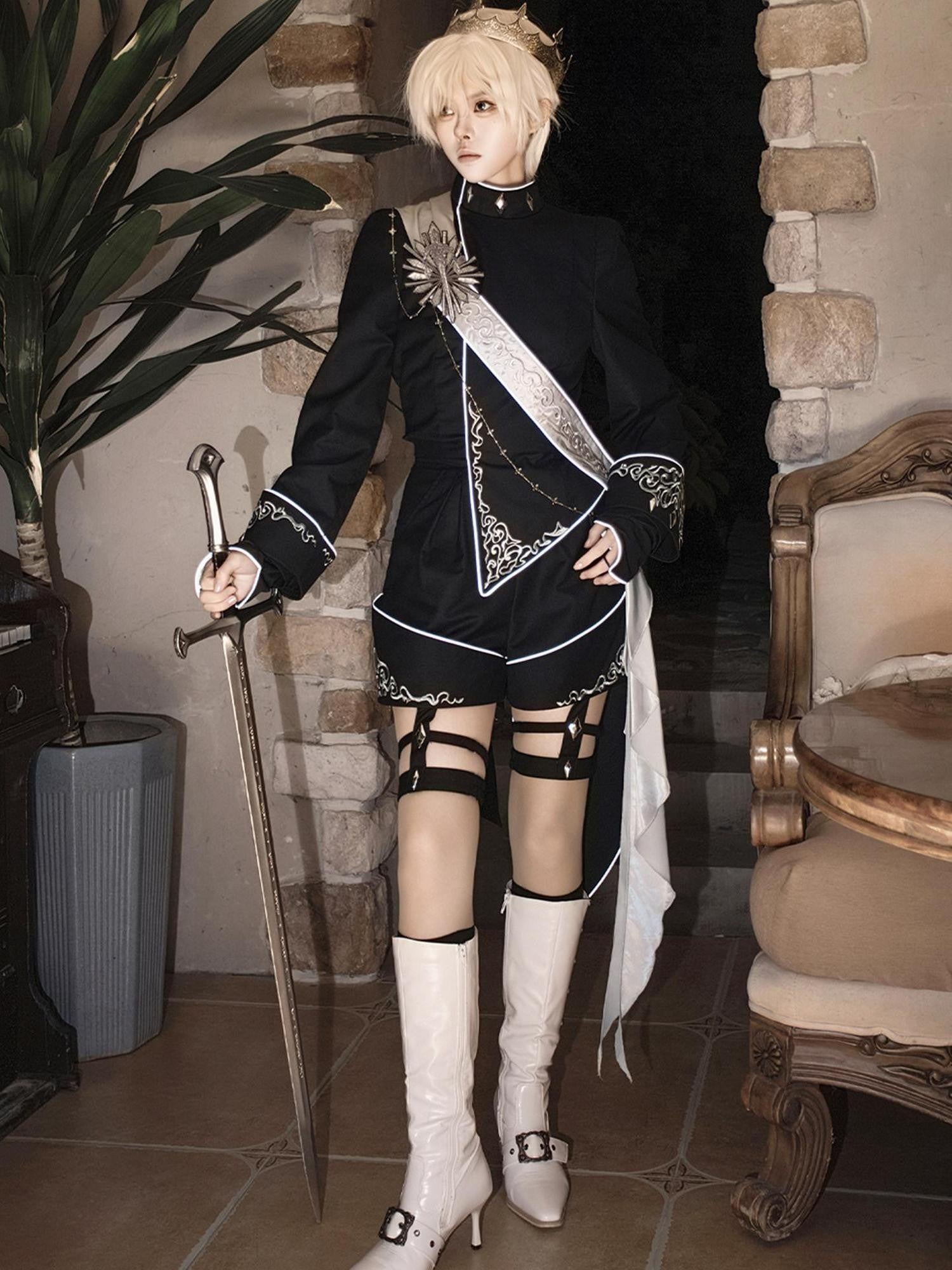 Sweet Promise Black Gothic Lolita Prince Boyish Women's Three Piece Full Coordination Sets