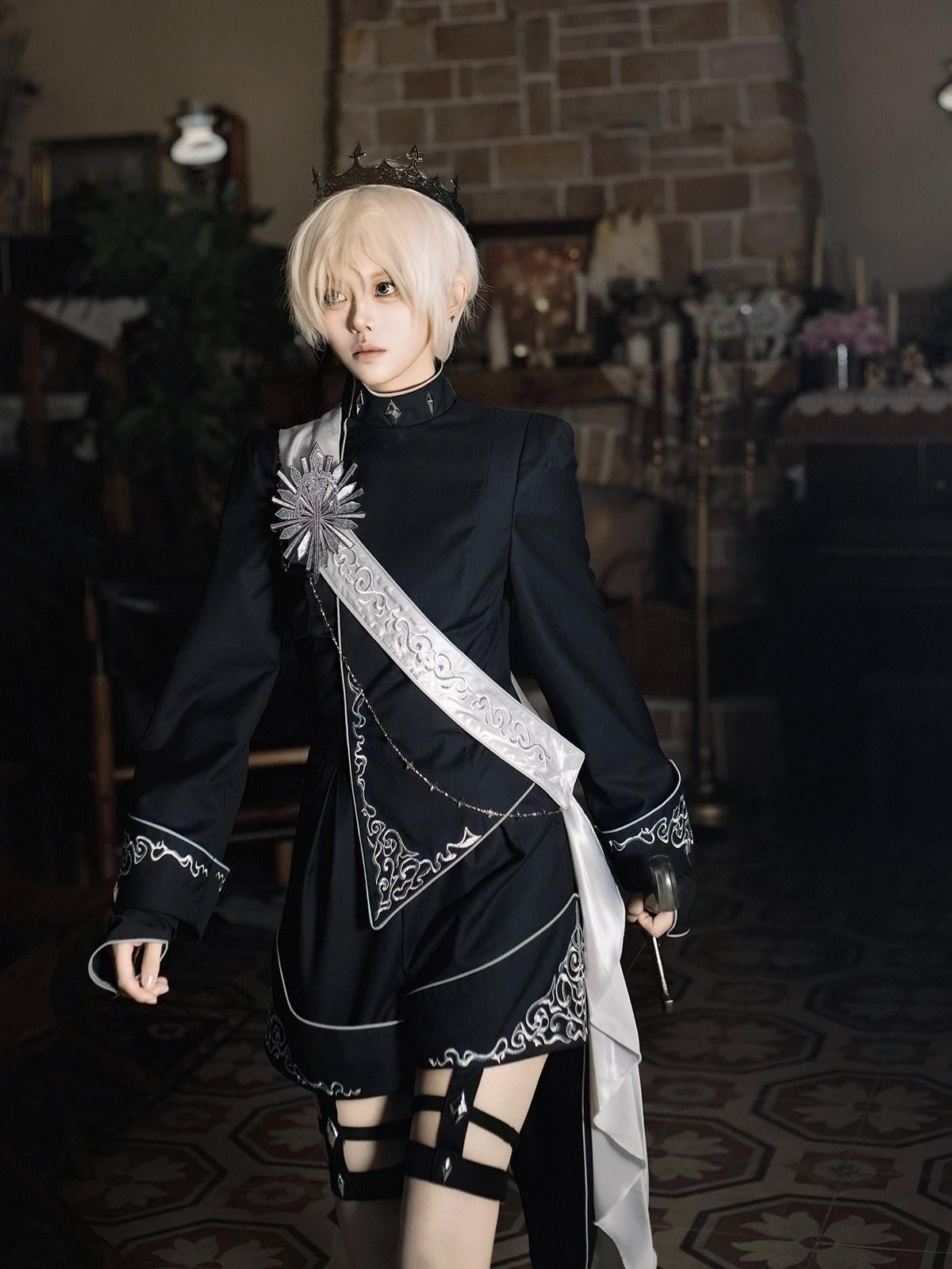 Sweet Promise Black Gothic Lolita Prince Boyish Women's Three Piece Full Coordination Sets
