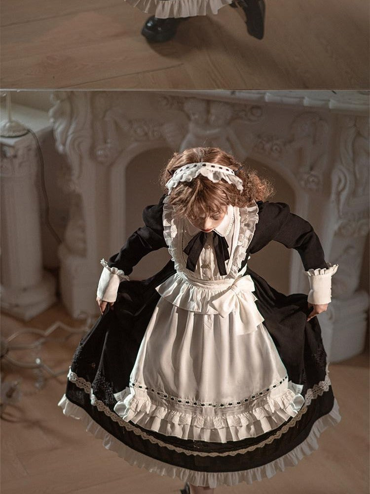 Sweet Promise Black Gothic Lolita Princess Ruffles A Line Women's Polyester Op Sets