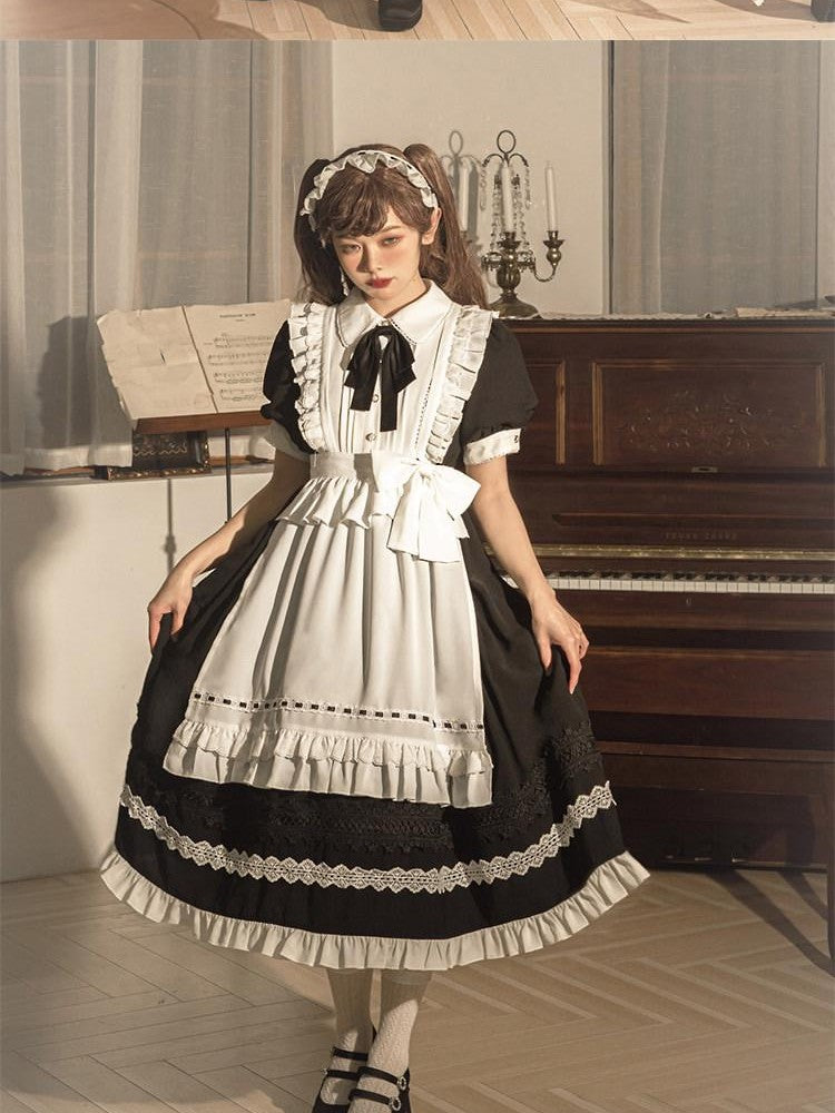 Sweet Promise Black Gothic Lolita Princess Ruffles A Line Women's Polyester Op Sets