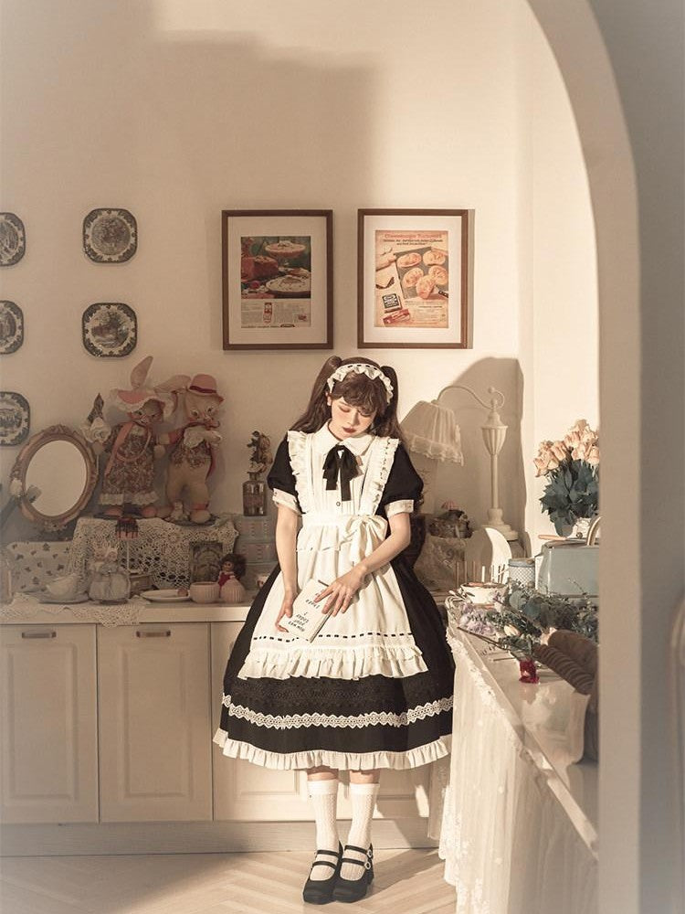 Sweet Promise Black Gothic Lolita Princess Ruffles A Line Women's Polyester Op Sets