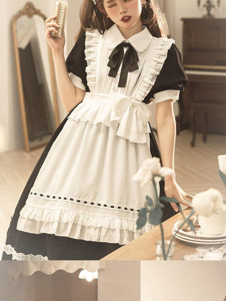 Sweet Promise Black Gothic Lolita Princess Ruffles A Line Women's Polyester Op Sets