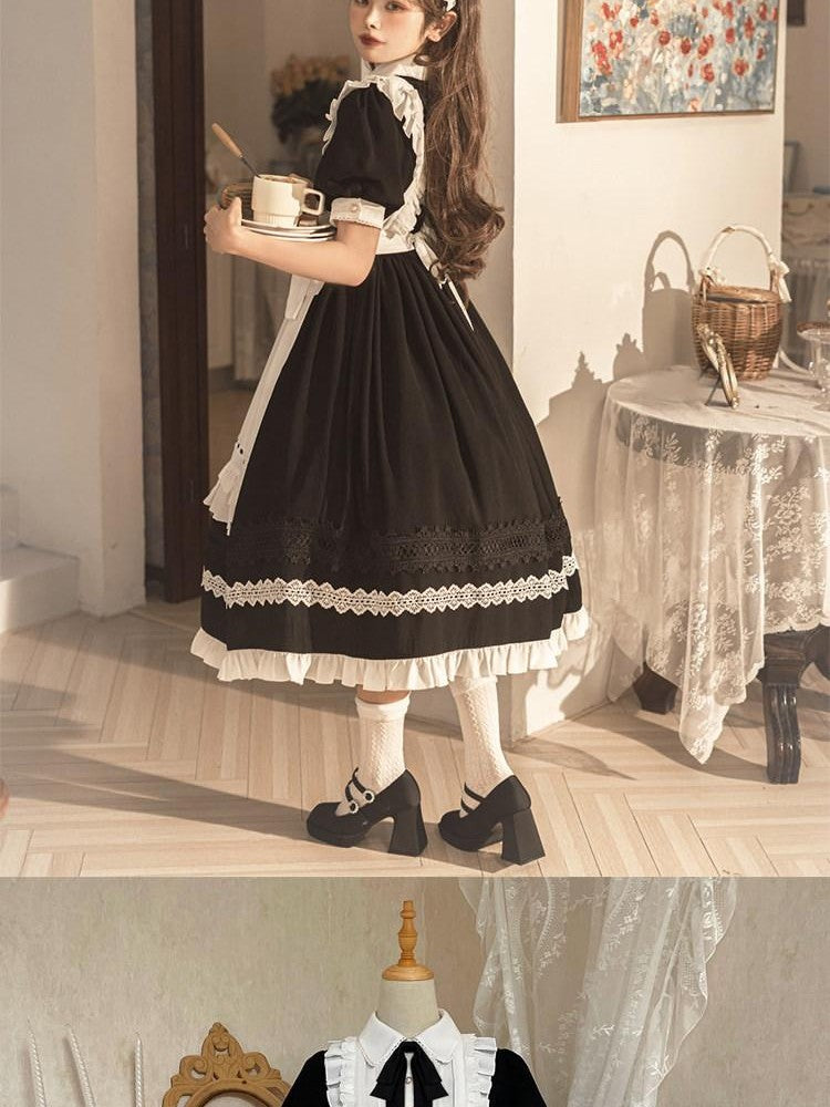 Sweet Promise Black Gothic Lolita Princess Ruffles A Line Women's Polyester Op Sets