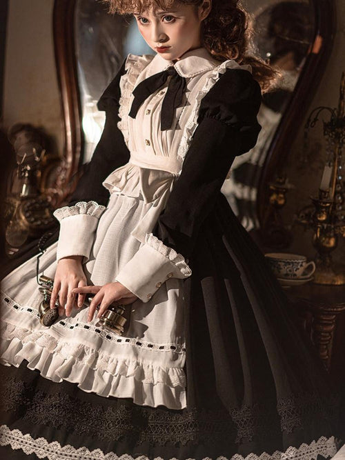 Sweet Promise Black Gothic Lolita Princess Ruffles A Line Women's Polyester Op Sets