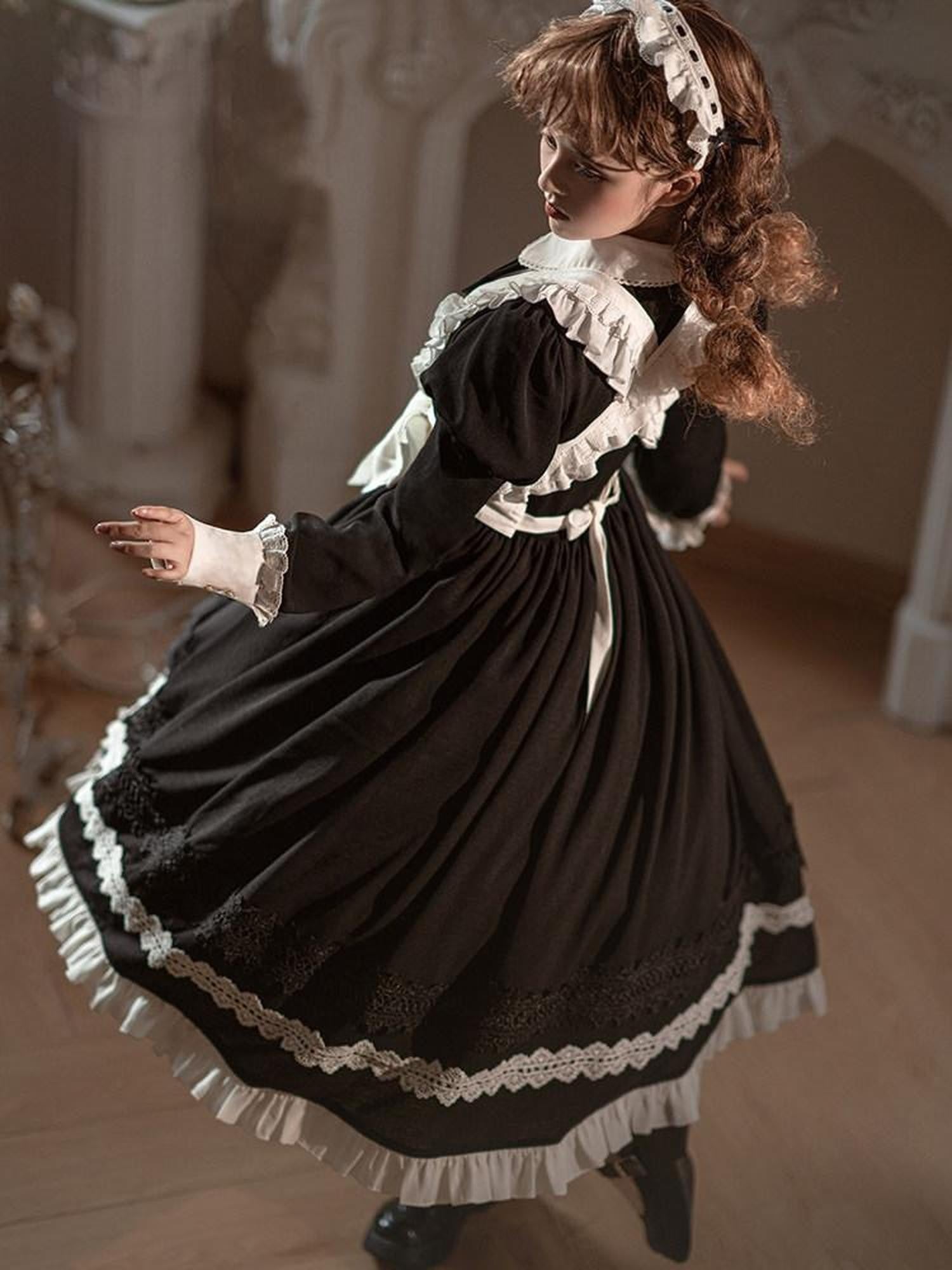 Sweet Promise Black Gothic Lolita Princess Ruffles A Line Women's Polyester Op Sets