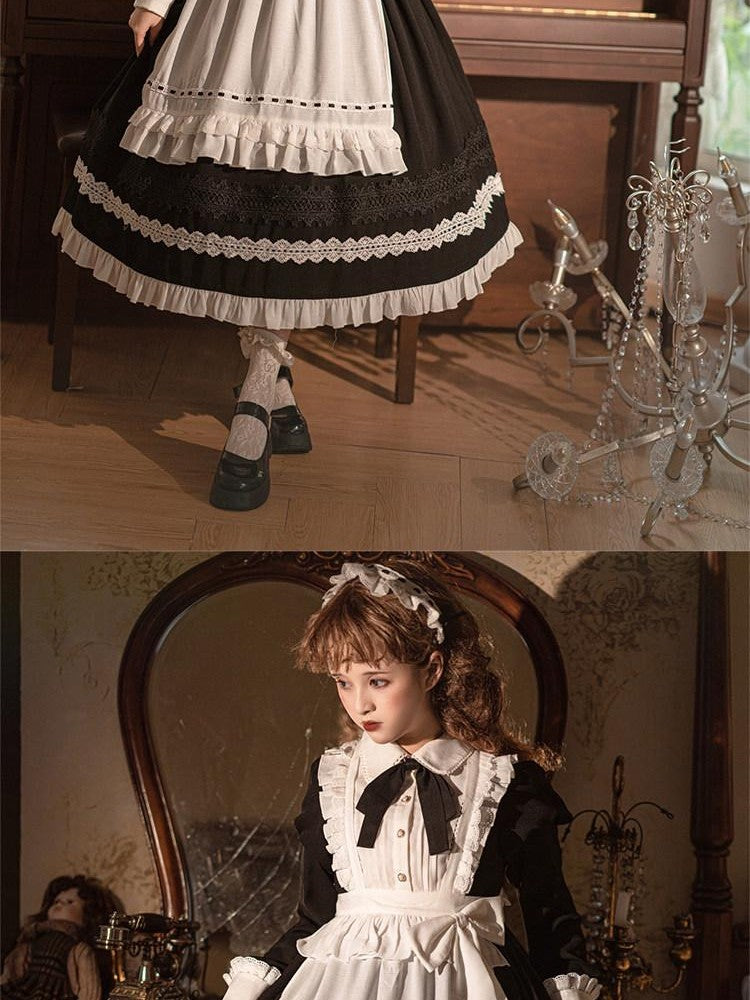 Sweet Promise Black Gothic Lolita Princess Ruffles A Line Women's Polyester Op Sets