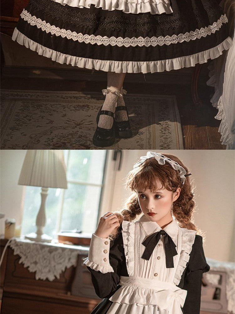 Sweet Promise Black Gothic Lolita Princess Ruffles A Line Women's Polyester Op Sets
