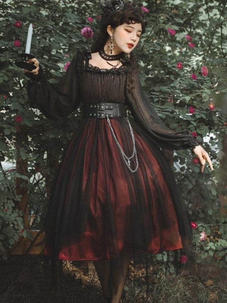 Sweet_Promise_Black_Gothic_Lolita_Square_Neck_A_Line_Women's_Polyester_Long_Sleeve_Op_641722035269_MISSTT
