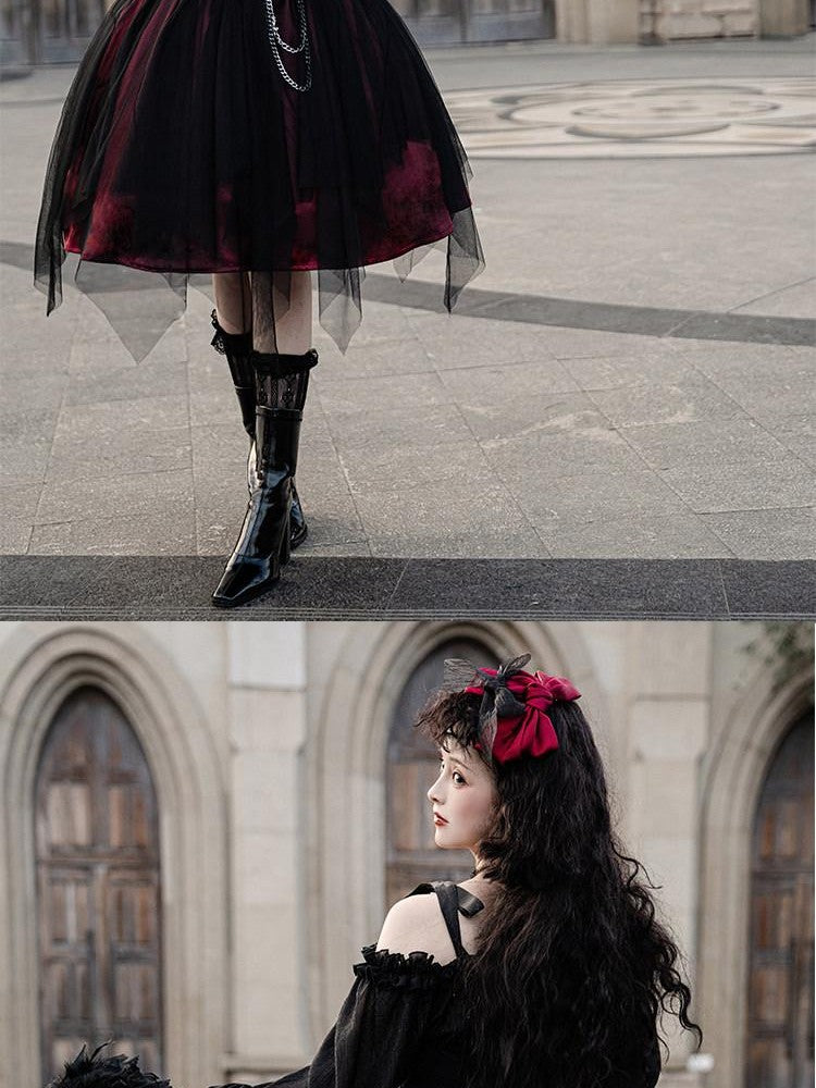 Sweet Promise Black Gothic Lolita Square Neck A Line Women's Polyester Long Sleeve Op