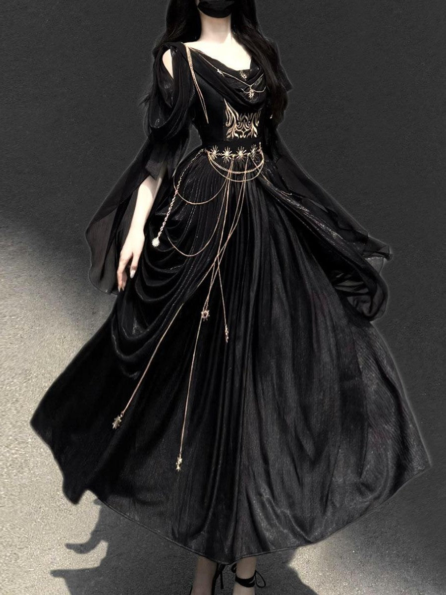 Sweet Promise Black Gothic Lolita V-neck A Line With Waist Chain Women's Jsk / Jumper Skirts