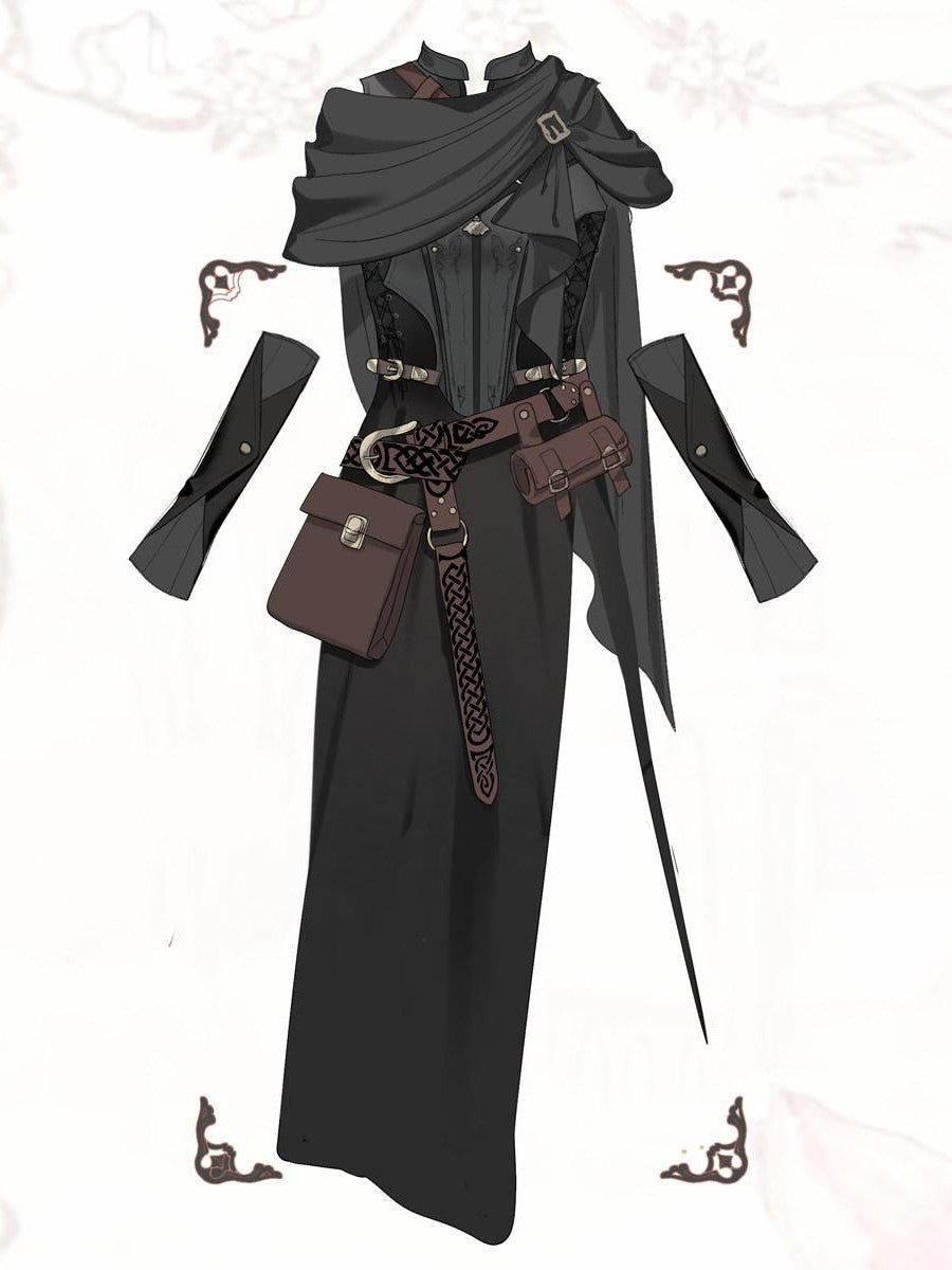 Sweet Promise Black Gothic Punk Lolita Stand Collar Straight Slim Fit Women's Jsk Sets
