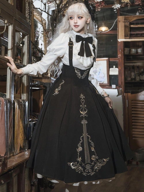Sweet Promise Black Rose Gothic Nun Stand Collar Women's Suspender Three Piece Jsk Sets