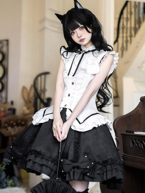 Sweet Promise Black White Gothic Lolita Maid Japanese Schoolgirl Women's Jsk / Jumper Skirts